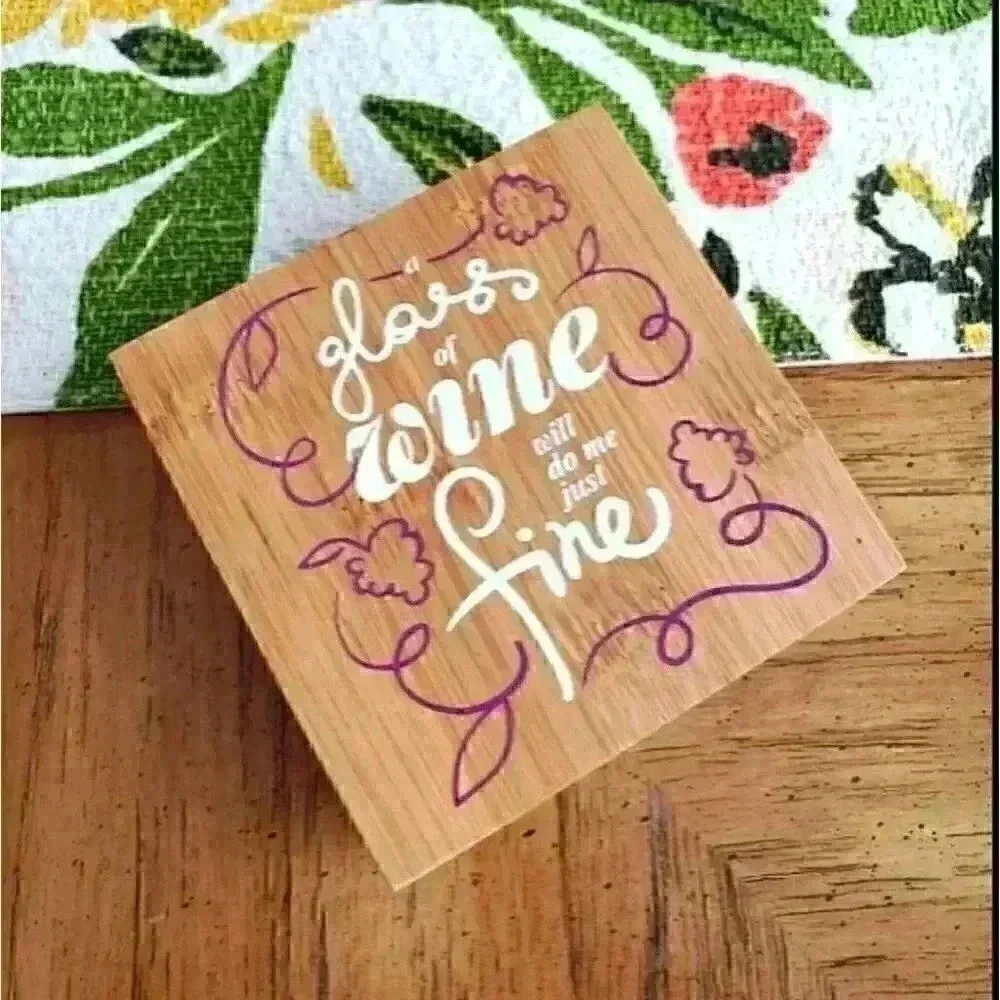 Set of four wood square coasters home wine